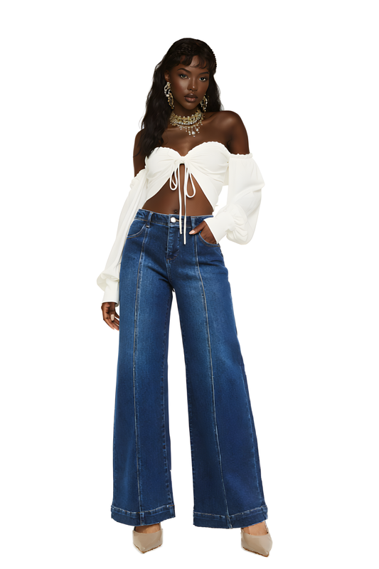 Risen Jeans | Mid Rise Wide Leg Jeans With Front Seam Detail