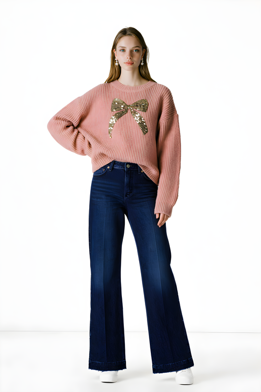 So Me | Ribbon Sequins Christmas Holiday Sweater Top