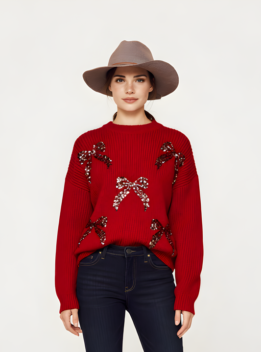 So Me | All Over Ribbon Sequins Christmas Holiday Sweater