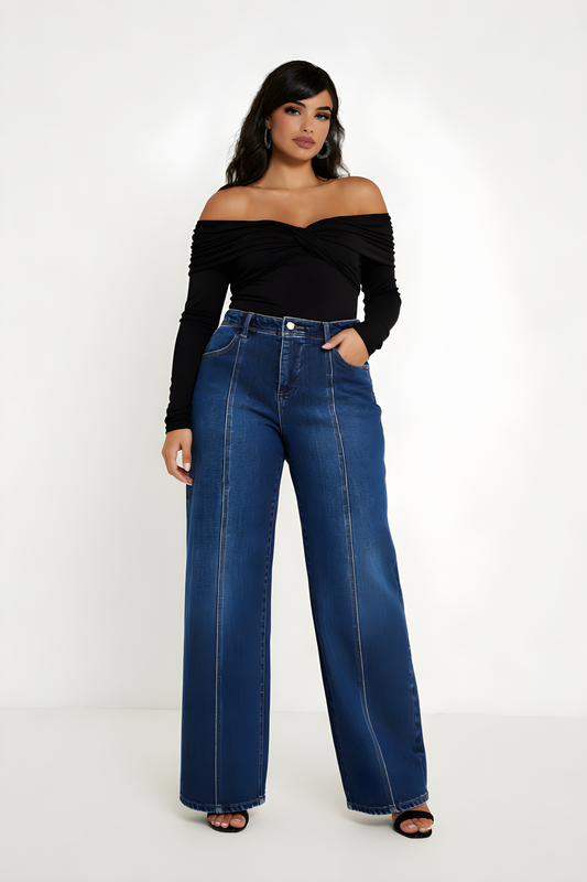 Risen Jeans | Plus Size Mid Rise Wide Leg Front Seam Detail